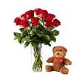 Arranjo 12 Rosas vermelhas e Urso-b7d30a60-af96-41bc-a4d1-482d544a3c11