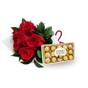 Buquê 6 Rosas e Ferrero T12