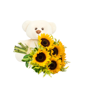 Buquê de Girassóis e Pelúcia