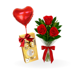 Kit Essência do Amor - Três rosas vermelhas e Ferrero T8