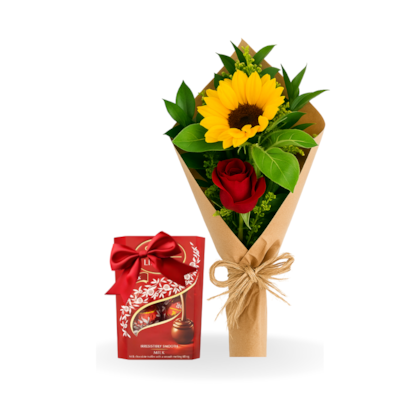 Kit Sorrisos e Flor - A rosa e o Girassol e Lindt